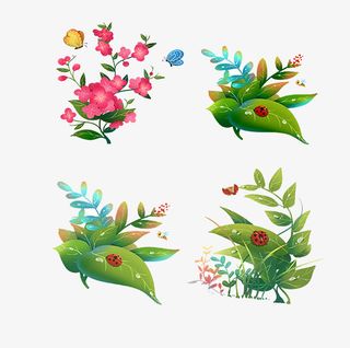 春天里的几种植物免抠装饰动物元素