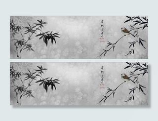 简约水墨中国风竹子海报banner高清