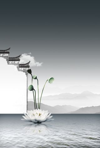 中国风建筑荷叶商务背景高清