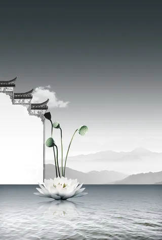 中国风建筑荷叶商务背景高清