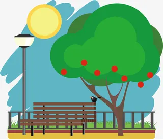 春天树下的长椅风景免抠