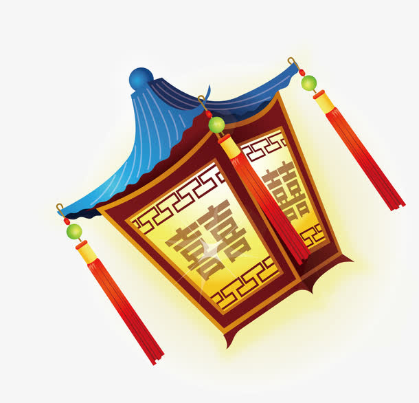 手绘精美房屋灯笼免抠