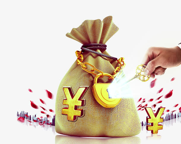 钱袋 锁 金币  财经 创意免抠