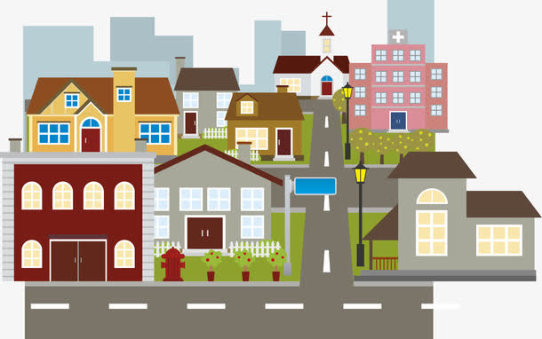 卡通城区街景图免抠