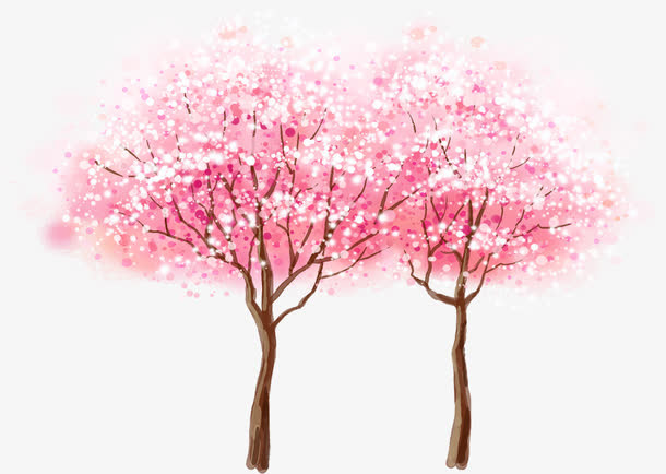 手绘樱花春季水彩画素材免抠