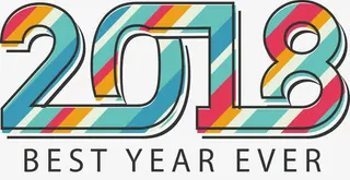 彩色条纹新年艺术字免抠