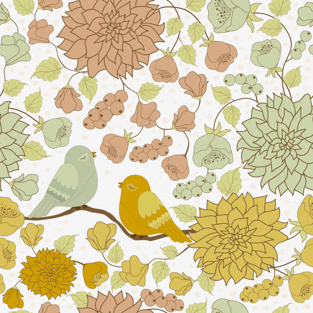唯美温馨小清新鸟花卉背景图案