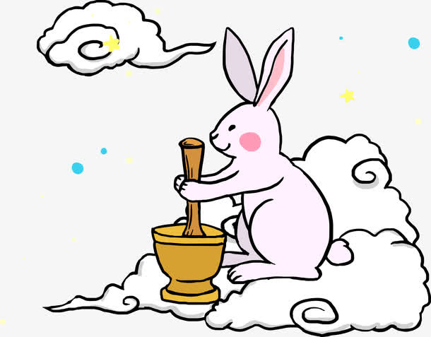 矢量卡通玉兔捣药免抠