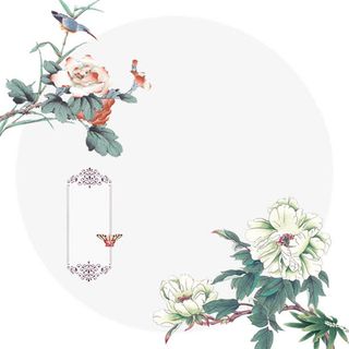古风花鸟蝴蝶圆形边框免抠