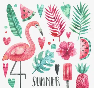 夏天彩绘花草免抠