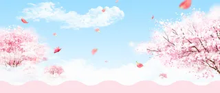 桃花节文艺小清新梦幻花瓣蓝banner高清