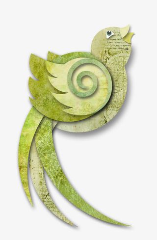 绿色小鸟剪纸免抠