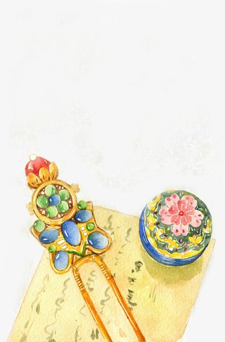 唯美古风水彩插画免抠
