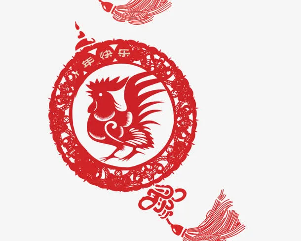 红色新年鸡年剪纸装饰免抠