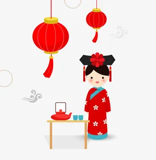 免抠卡通女孩红色灯笼免抠