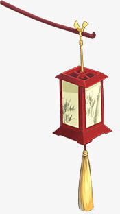 红色方形手提灯笼免抠