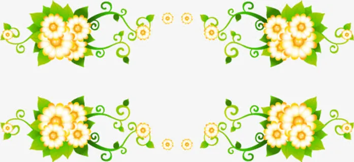 黄色渐变小花绿叶装饰免抠