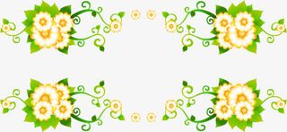 黄色渐变小花绿叶装饰免抠