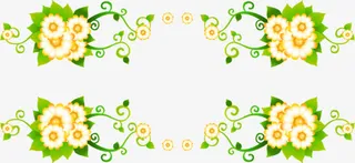 黄色渐变小花绿叶装饰免抠