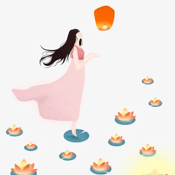 中秋放天灯插画海报免抠