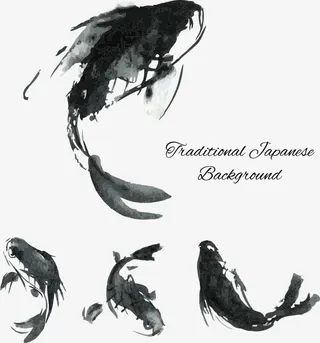 矢量水墨鱼儿免抠