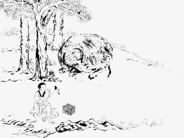 中国风线描清明风景免抠