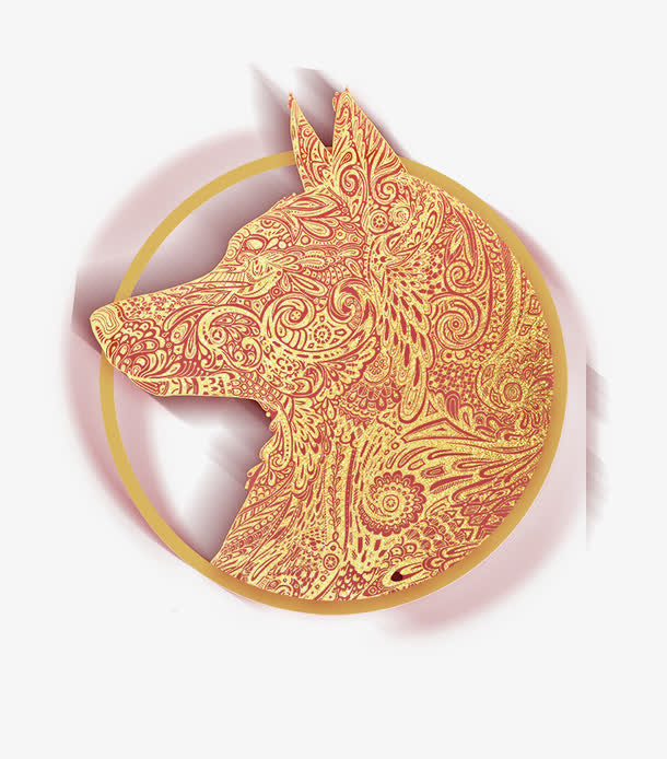 3D立体纸雕年狗形象免抠