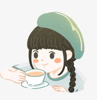 小女孩喝茶 喝饮料 喝奶茶 喝咖啡免抠