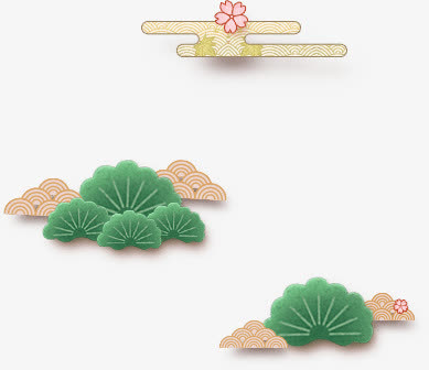 创意手绘绿色的荷叶祥云效果免抠