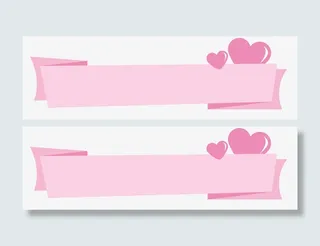 粉色爱心折纸条幅标题框免抠