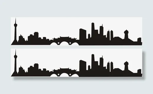 手绘黑色成都城市剪影免抠