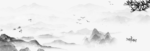中国水墨山水画免抠