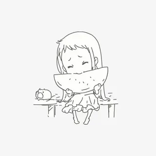 开心吃西瓜的小女孩免抠