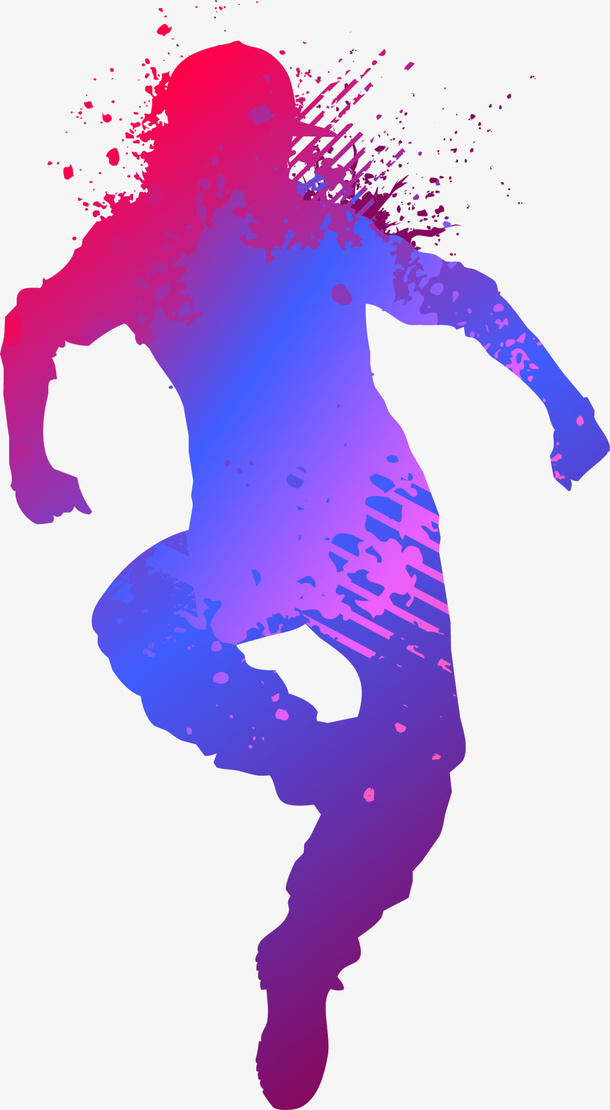 水彩渐变街舞舞者免抠
