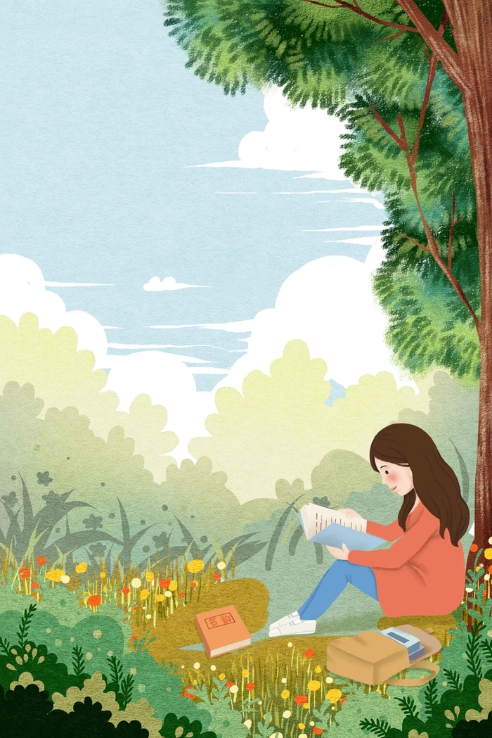踏青简约手绘卡通插画背景高清文艺清新背景