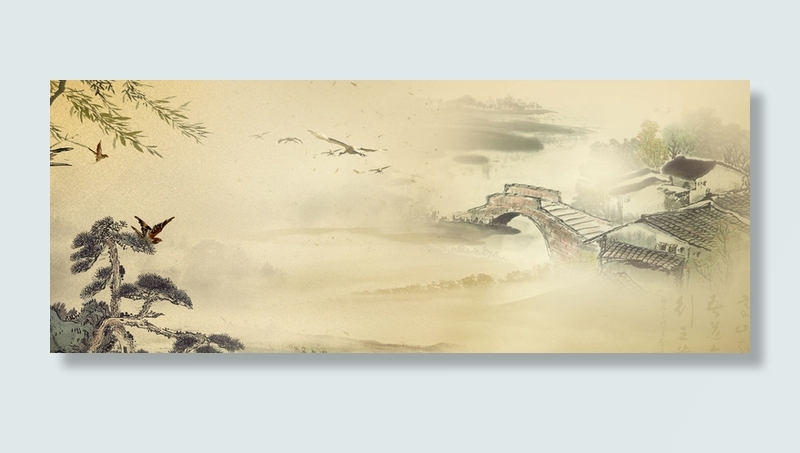 中国风简笔画乡村文艺背景高清