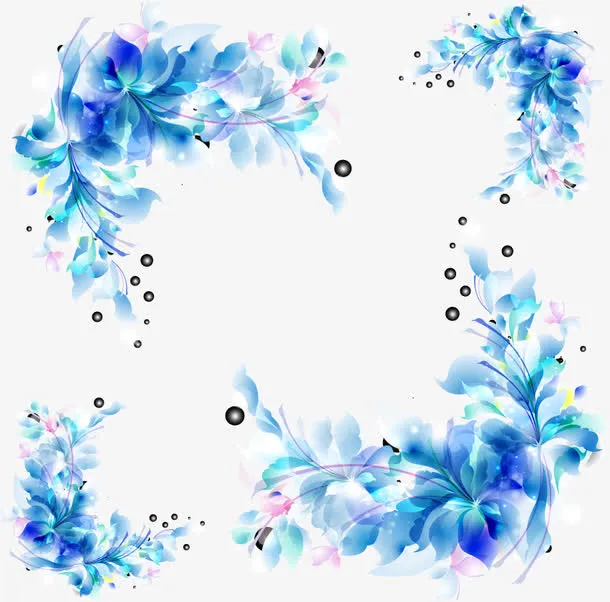 春天蓝色花纹底纹免抠