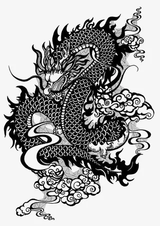 龙黑白插画免抠