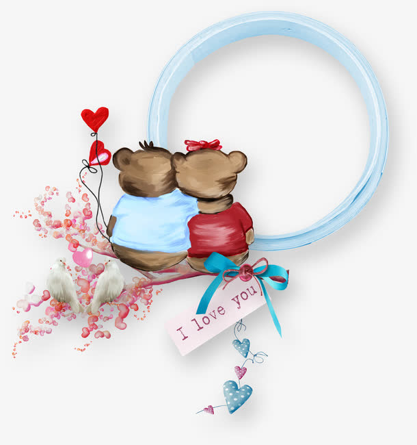 枝头小熊装饰相框免抠