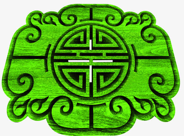 绿色清新中式花纹免抠