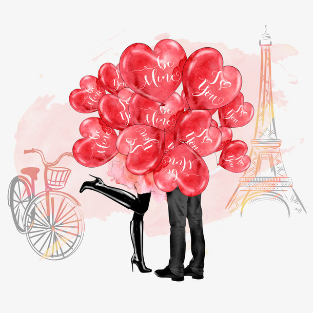 手绘七夕情人节情侣逛街免费下载免抠