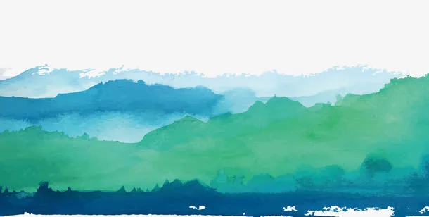 绿色水彩山水画边框免抠