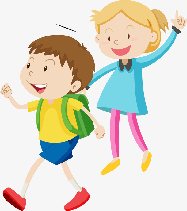 手绘卡通上学儿童免抠