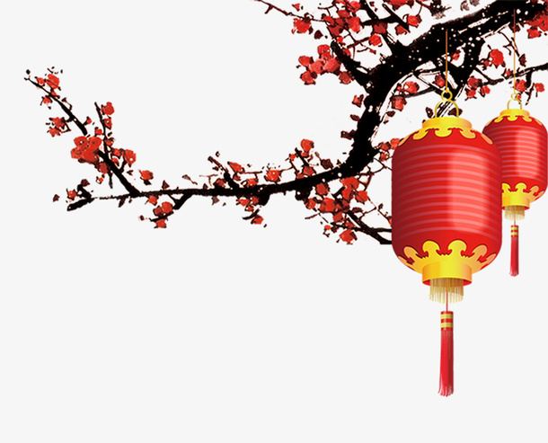 春节枝头灯笼免抠