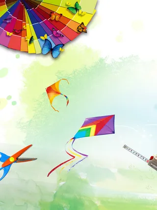 绿色春天风筝童心童趣春游海报背景素材高清