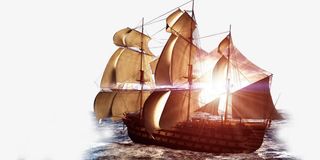 航行帆船实景免抠