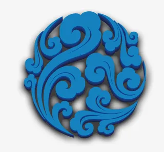 蓝色圆形立体祥云免抠