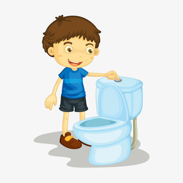 卡通男孩冲洗马桶免抠