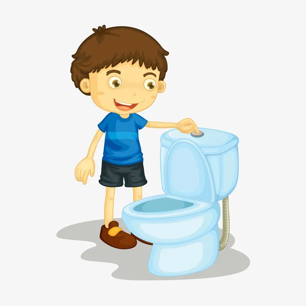 卡通男孩冲洗马桶免抠