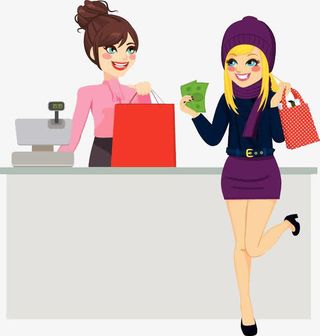 在收银台付钱的女子免抠标签元素